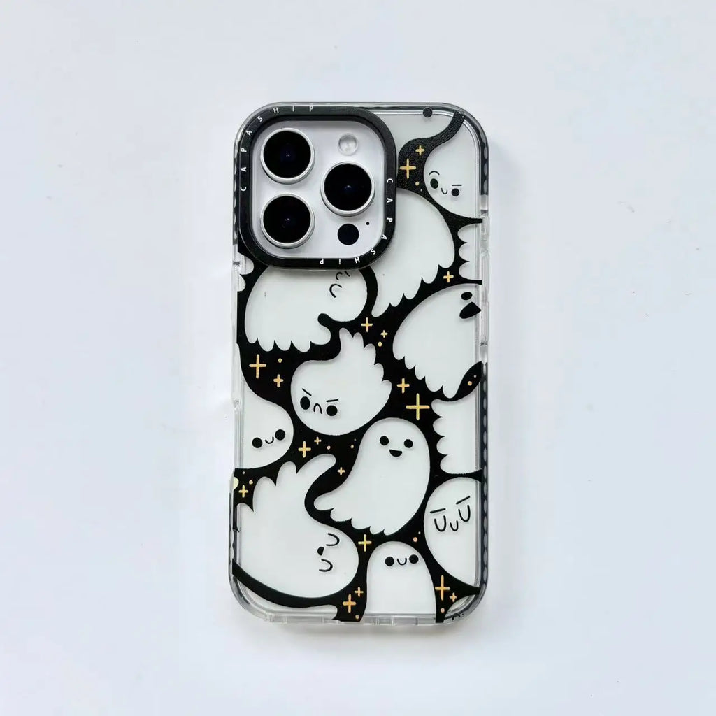 Cute Ghost Pattern iPhone Case Clear Back with Raised Camera Frame and Lens Guard