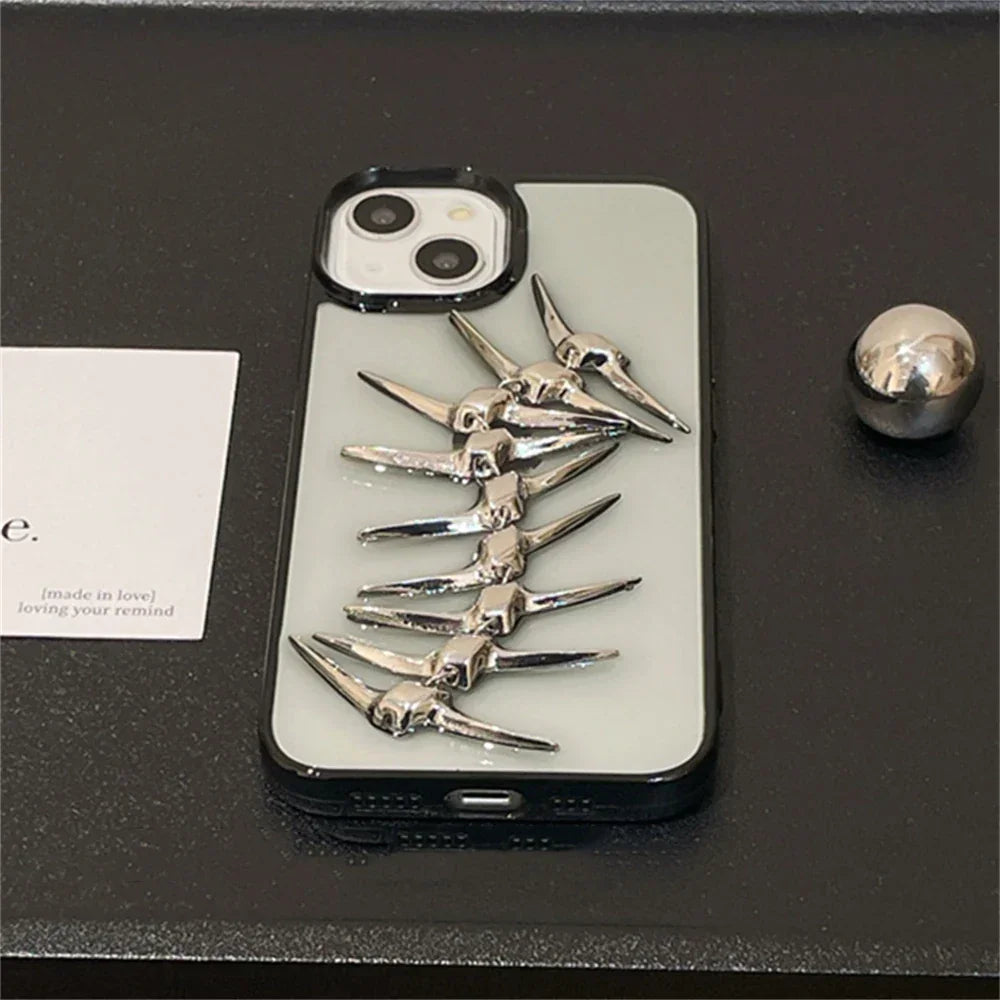 Skeleton Spine iPhone Case 3D Metal Gothic Design Shockproof Clear Protective Back Cover