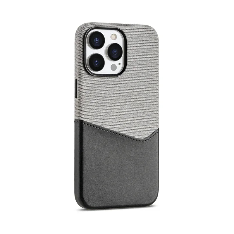Two Tone Fabric Leather iPhone Case with Back Card Slot and Slim Protective Shell