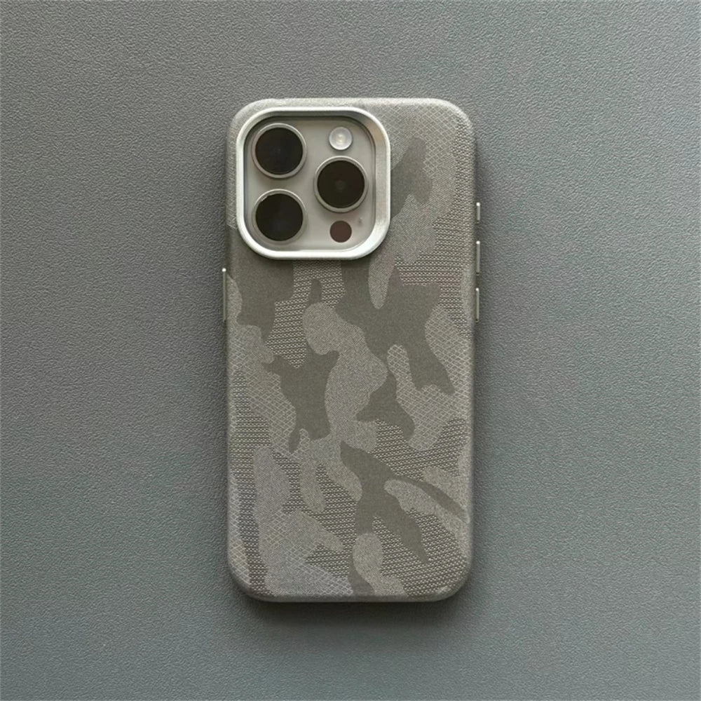 Camo Pattern iPhone Case with Metal Style Camera Frame and Lens Guard
