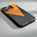 Carbon Fiber Style iPhone Case with Leather and Fabric Panels and Metal Camera Frame