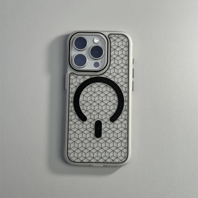 Sporty MagSafe iPhone Case with Honeycomb Cube Texture and Anti Slip Grip