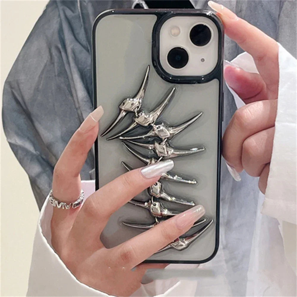 Skeleton Spine iPhone Case 3D Metal Gothic Design Shockproof Clear Protective Back Cover