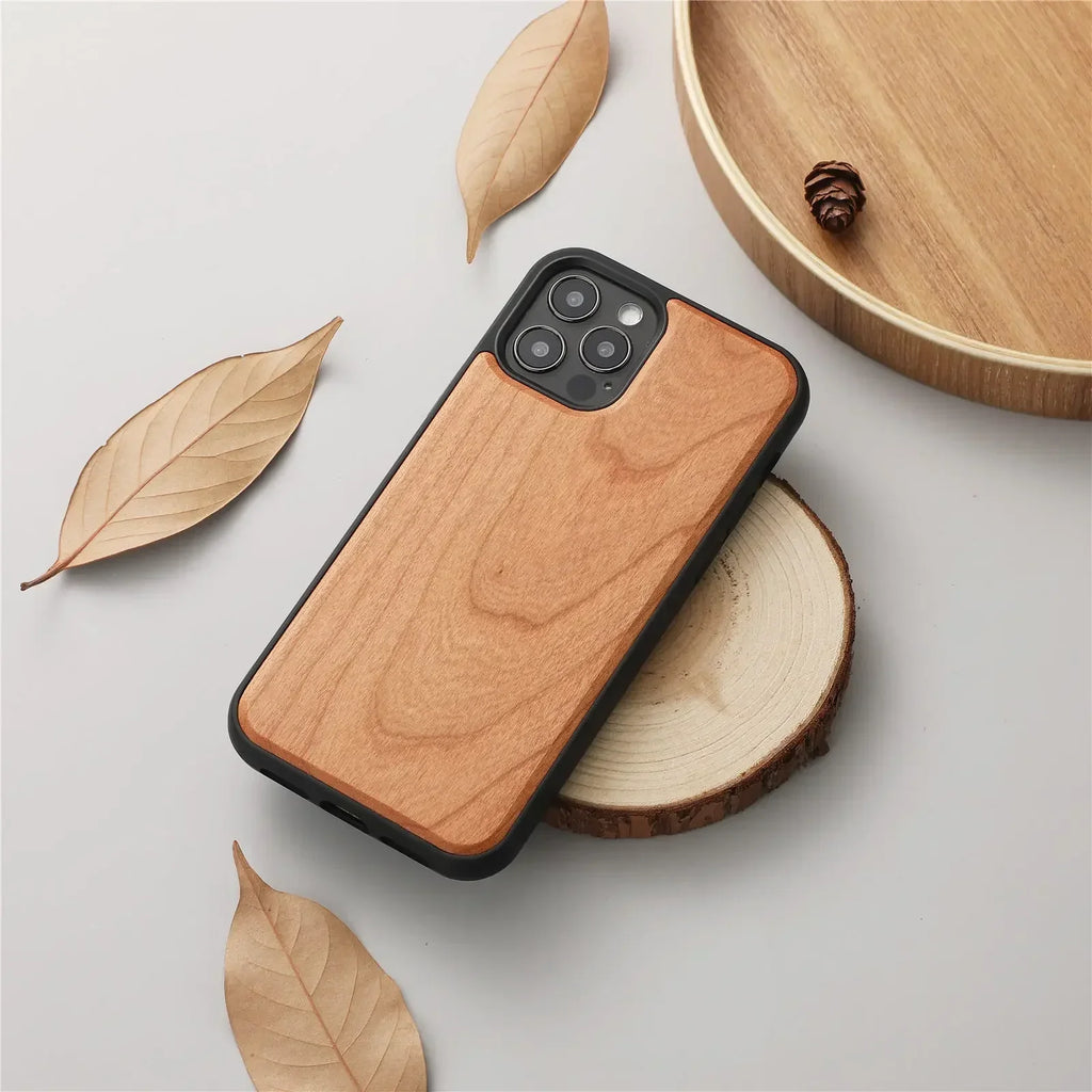 Walnut Wood Texture iPhone Case with Raised Camera Frame and Anti Slip Grip