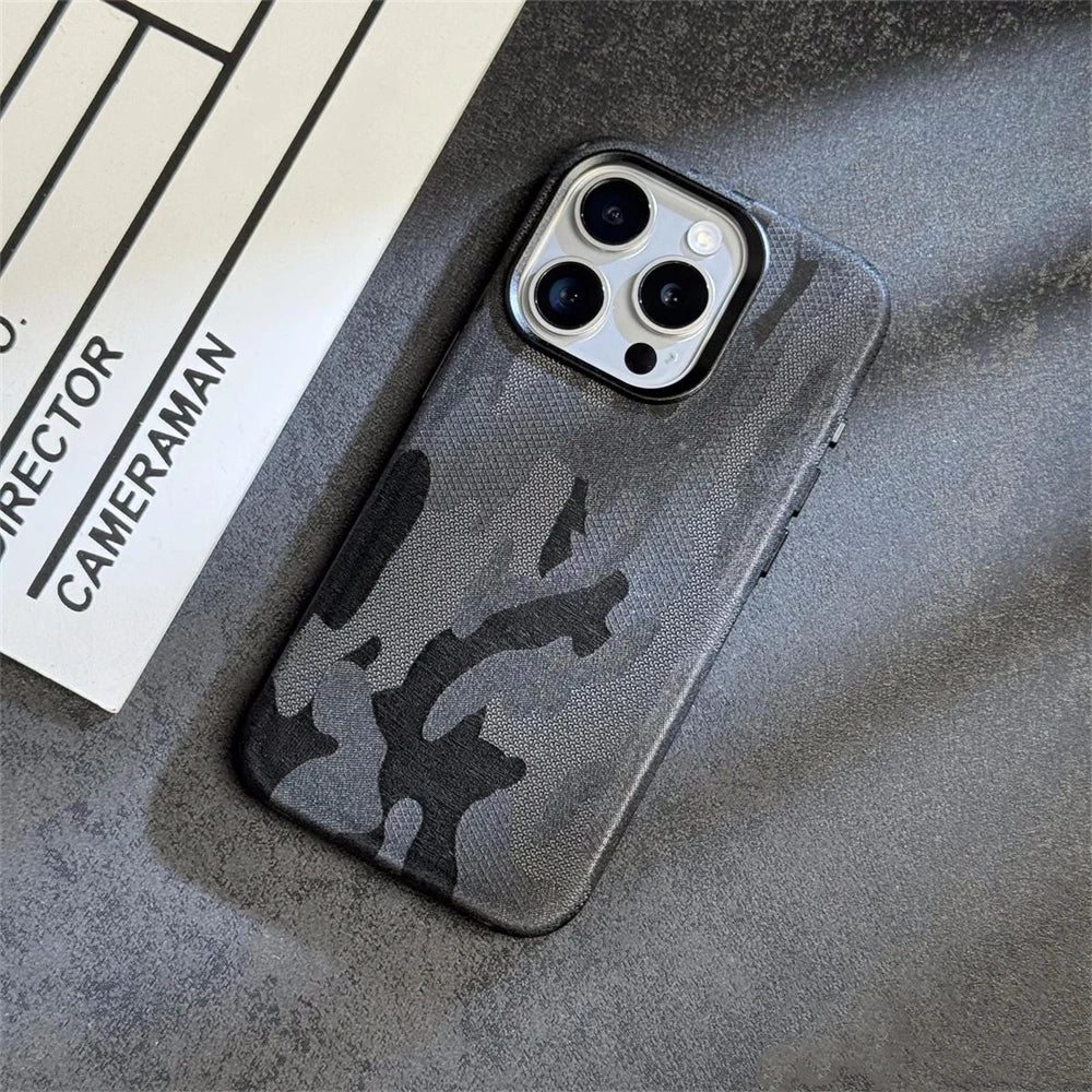 Camo Pattern iPhone Case with Metal Style Camera Frame and Lens Guard