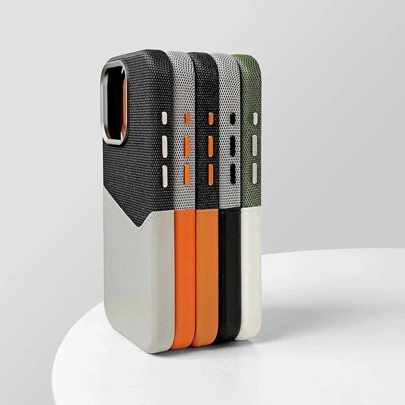 Two-Tone Leather iPhone Case with Stitched Detail & Camera Protection
