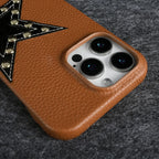 Studded Star iPhone Case with Leather Texture and Detachable Crossbody Lanyard