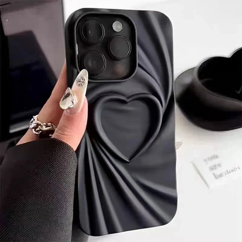 Heart iPhone Case with Swirl Ripple Texture and Camera Lens Guard