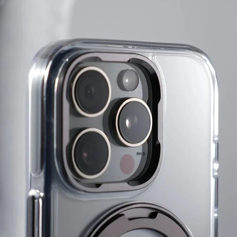 Clear Magnetic iPhone Case with Foldable Ring Stand & Camera Lens Guard