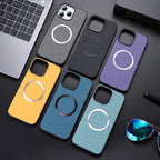 Linen Texture MagSafe iPhone Case with Raised Camera Frame and Lens Guard
