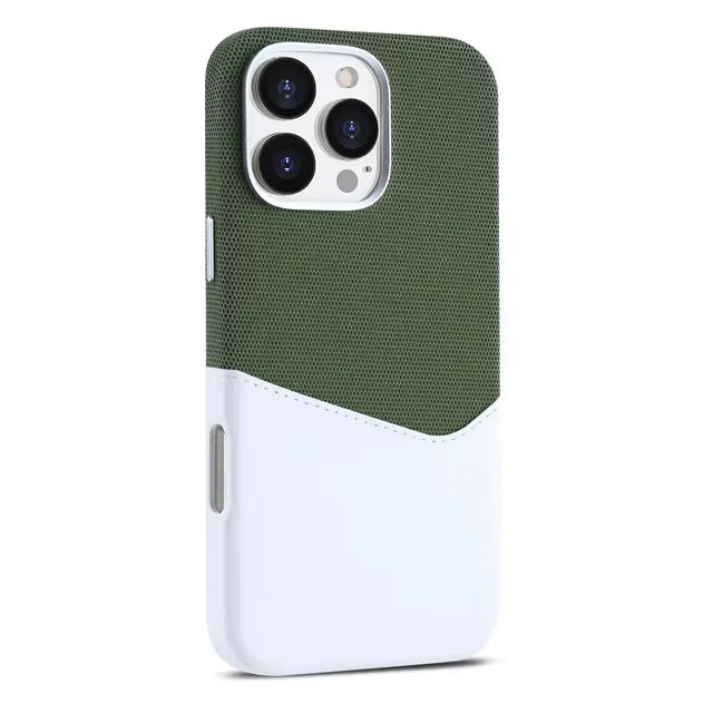 Two Tone Fabric Leather iPhone Case with Back Card Slot and Slim Protective Shell
