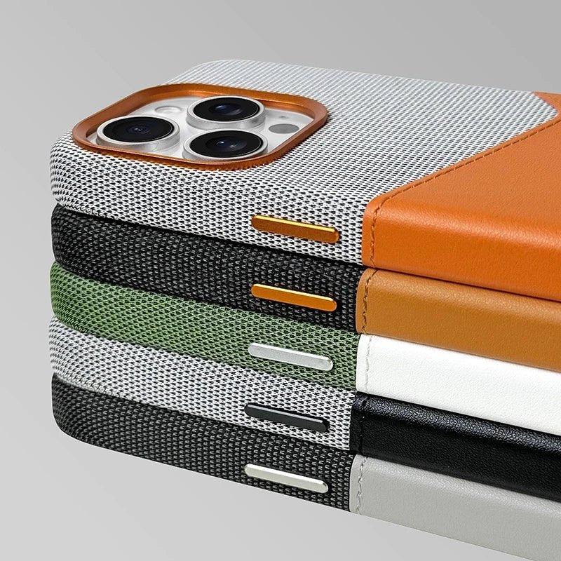 Two-Tone Leather iPhone Case with Stitched Detail & Camera Protection