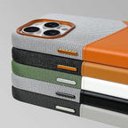 Two-Tone Leather iPhone Case with Stitched Detail & Camera Protection