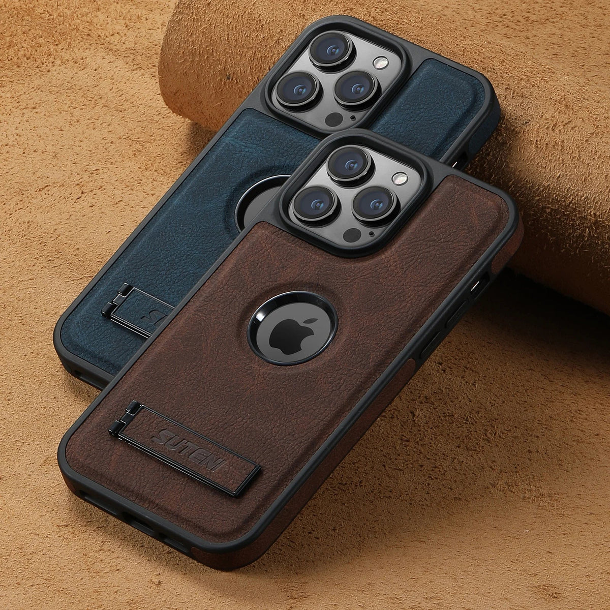 Premium Leather MagSafe iPhone Case with Built In Stand and Logo Cutout