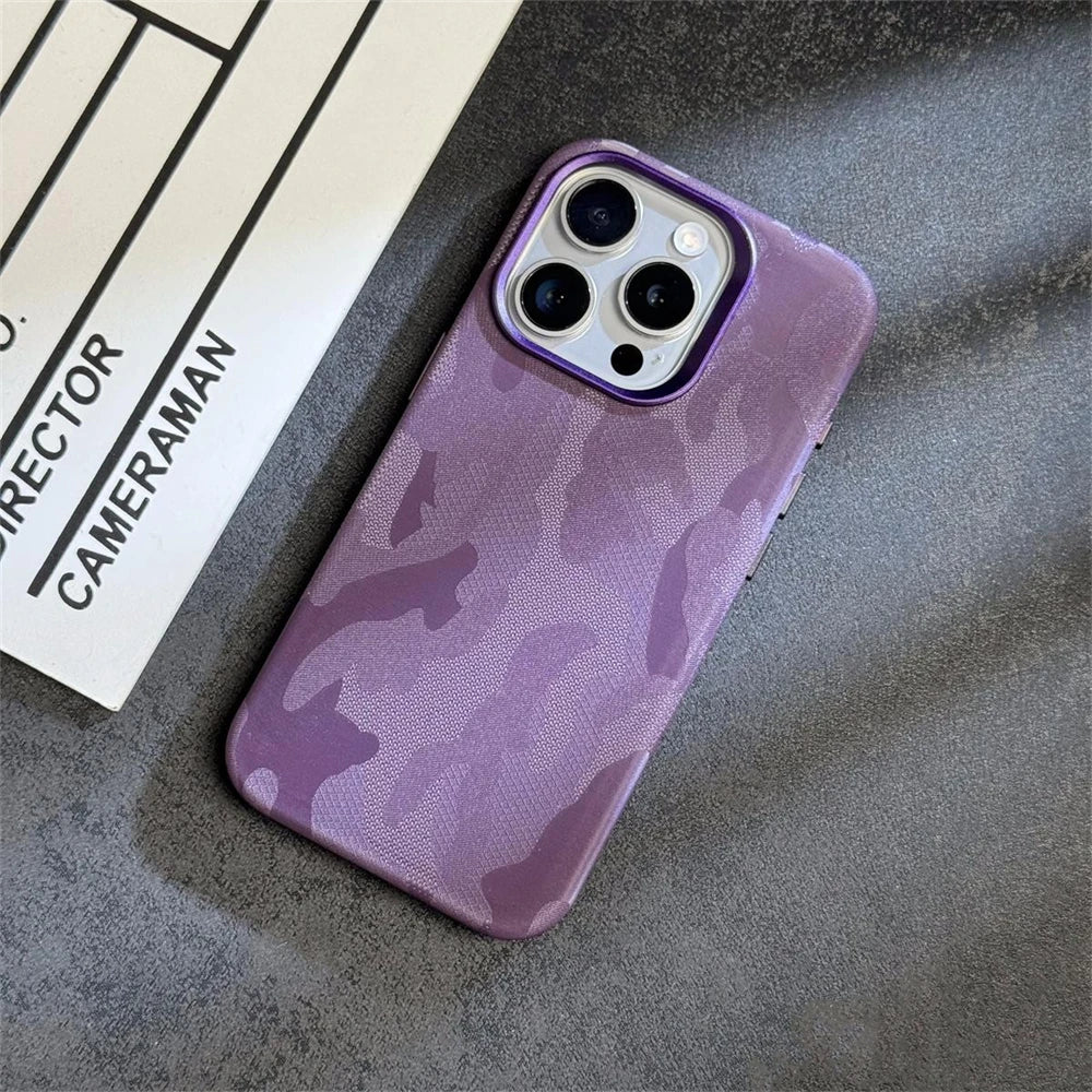 Camo Pattern iPhone Case with Metal Style Camera Frame and Lens Guard