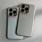 Ribbed Stripe iPhone Case with Metal Style Camera Frame and Button Covers