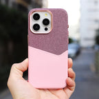 Two Tone Fabric Leather iPhone Case with Back Card Slot and Slim Protective Shell