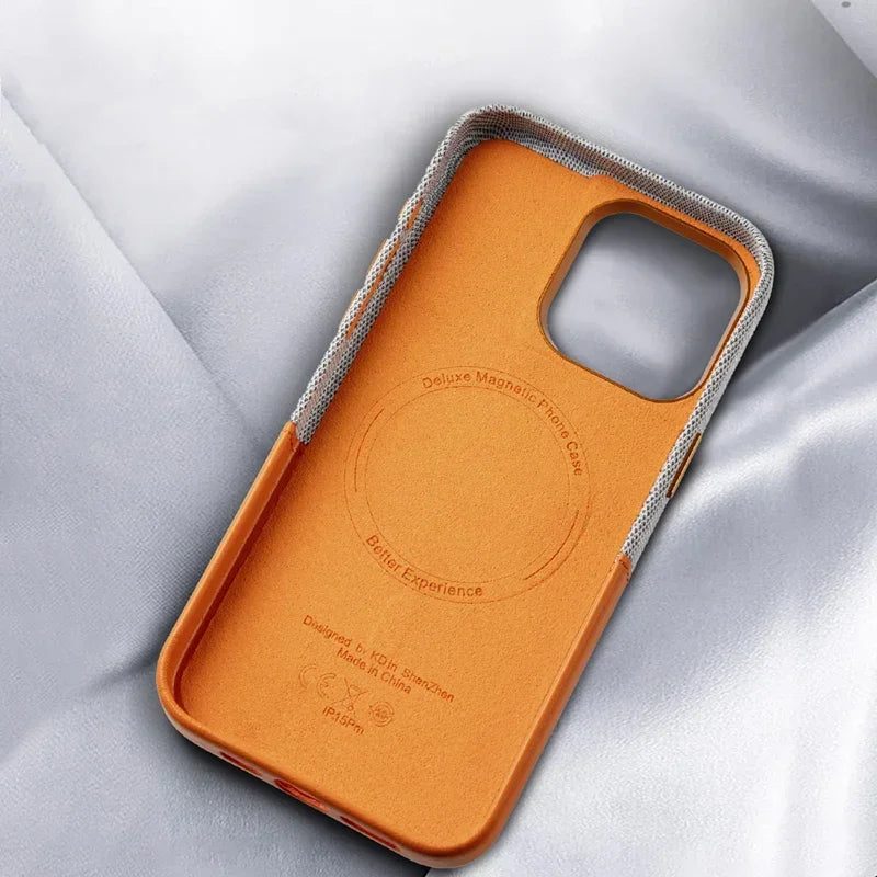 Two Tone Fabric Leather iPhone Case with Back Card Slot and Slim Protective Shell