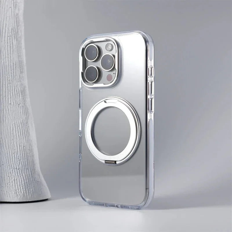Clear Magnetic iPhone Case with Foldable Ring Stand & Camera Lens Guard