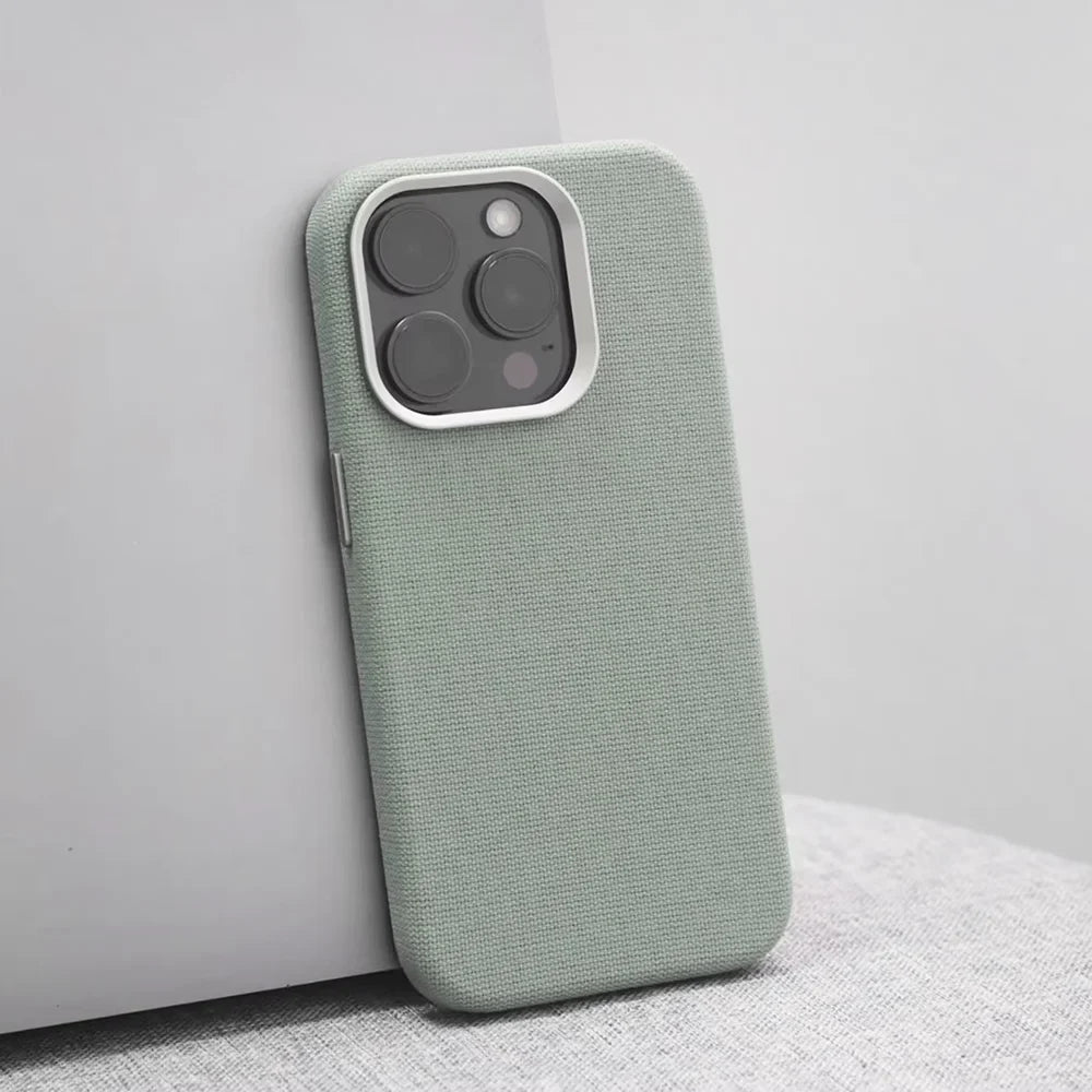 Woven Fabric iPhone Case with Metal Style Camera Frame and Lens Guard