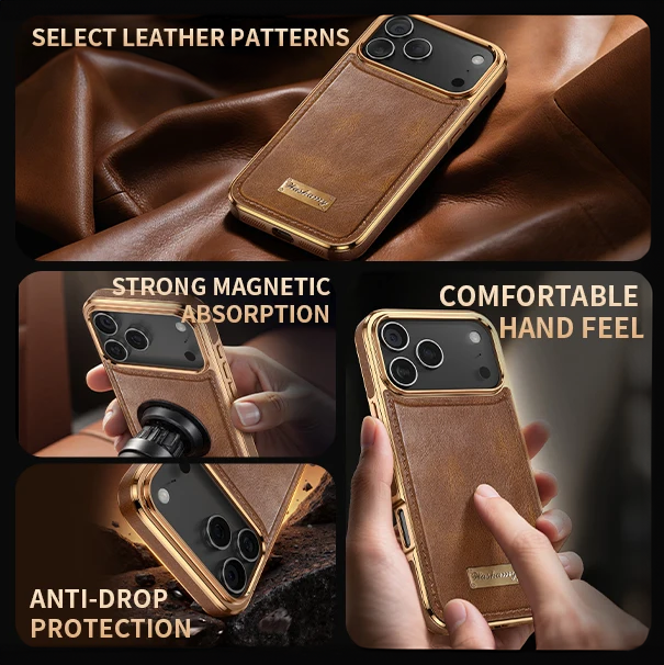 Vintage Leather iPhone Case Gold Edge