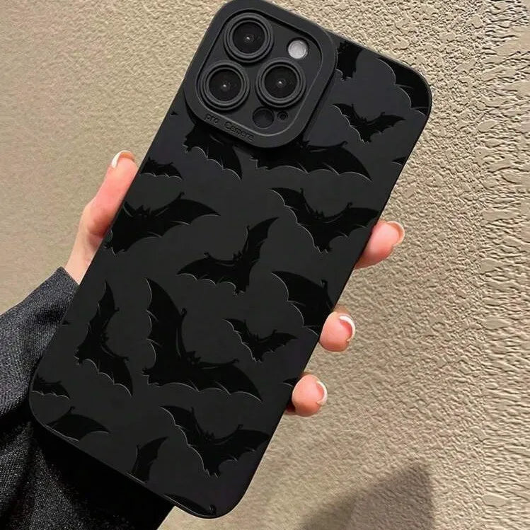 Gothic Bat Pattern iPhone Case Soft Silicone with Raised Camera Frame and Lens Guard