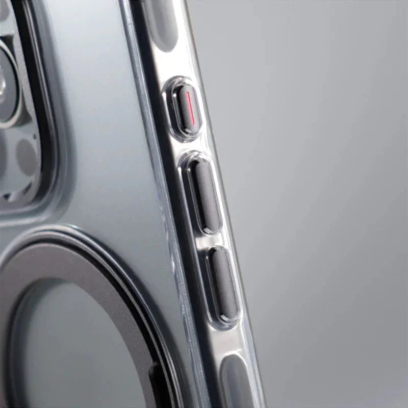 Clear Magnetic iPhone Case with Foldable Ring Stand & Camera Lens Guard