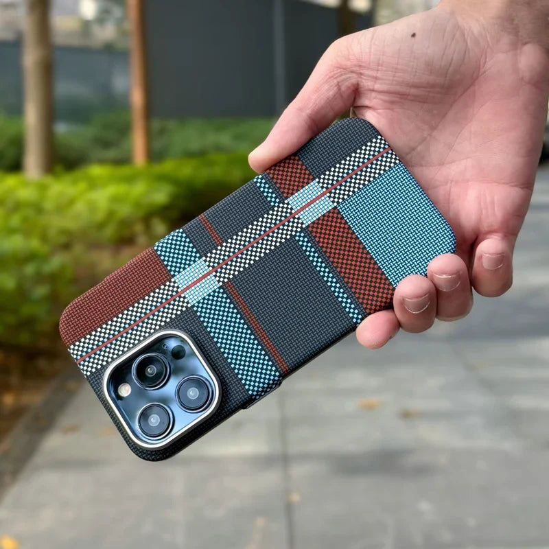 Plaid Pattern iPhone Case With Woven Texture