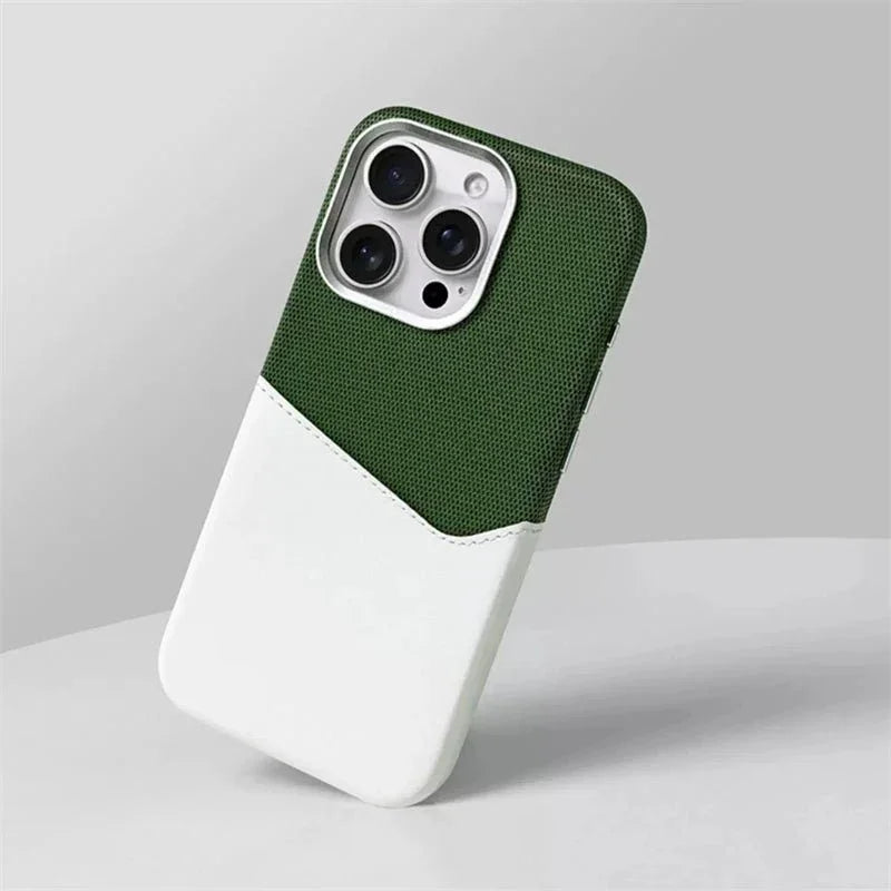 Two-Tone Leather iPhone Case with Stitched Detail & Camera Protection