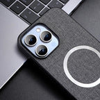 Linen Texture MagSafe iPhone Case with Raised Camera Frame and Lens Guard