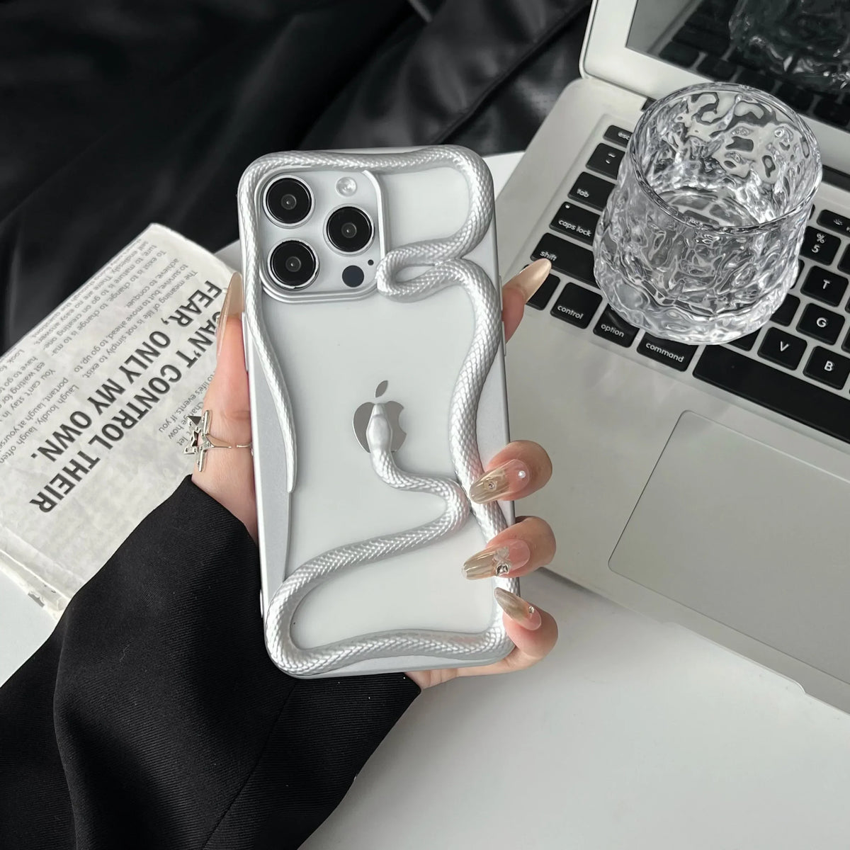 3D Snake Design iPhone Case with Textured Scale Finish & Camera Lens Protection