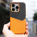 Two Tone Fabric Leather iPhone Case with Back Card Slot and Slim Protective Shell
