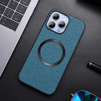 Linen Texture MagSafe iPhone Case with Raised Camera Frame and Lens Guard