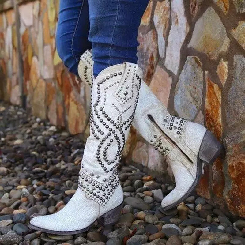 Women’s Studded Leather Western Cowgirl Boots