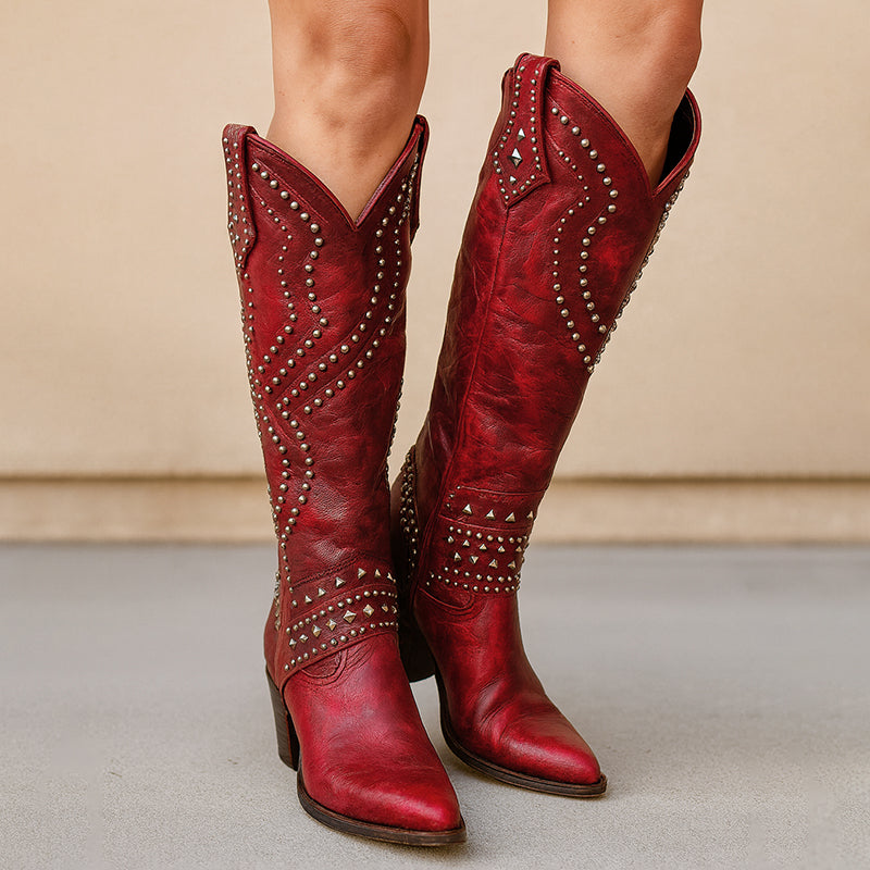 Women’s Studded Leather Western Cowgirl Boots