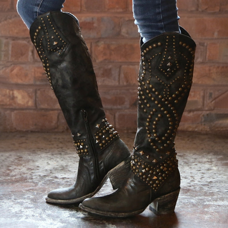Women’s Studded Leather Western Cowgirl Boots