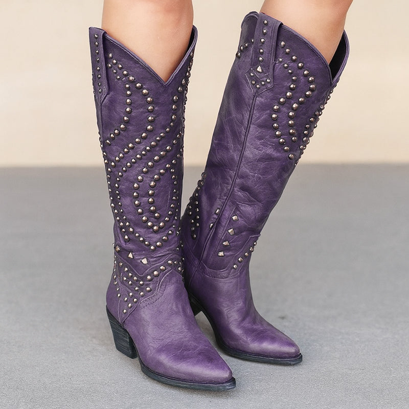 Women’s Studded Leather Western Cowgirl Boots