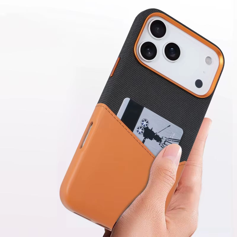 Two Tone Hybrid iPhone Case Woven Textile Leather Panel Slim Protective Cover