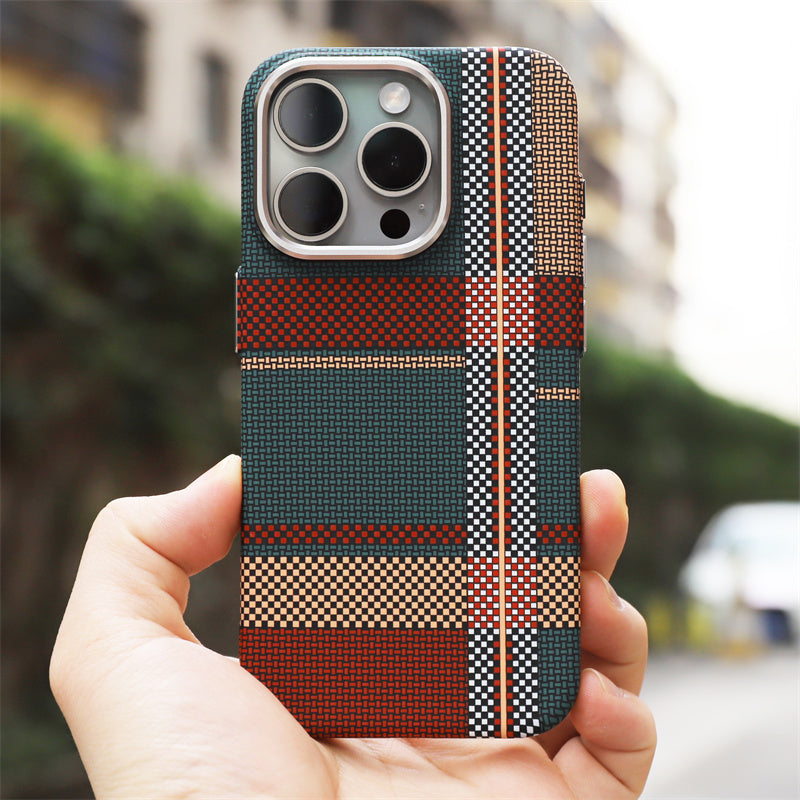 Plaid Pattern iPhone Case With Woven Texture
