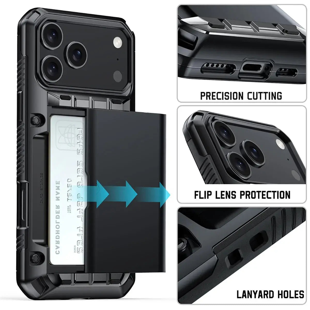 Rugged Sliding Card Holder Wallet iPhone Case