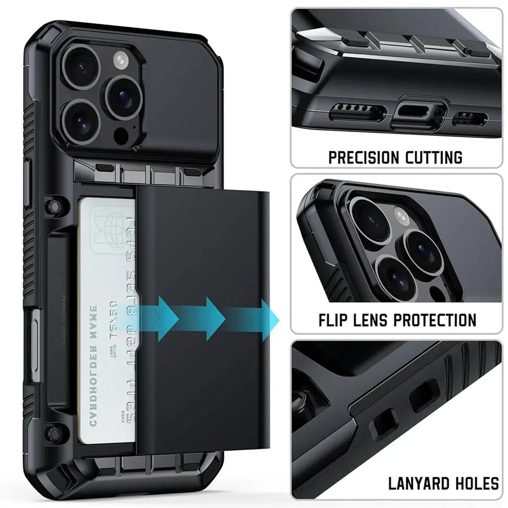 Rugged Sliding Card Holder Wallet iPhone Case