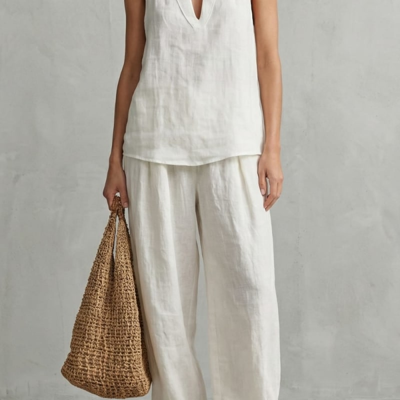 Noemi Cotton Blend Wide Leg Pants Set_1