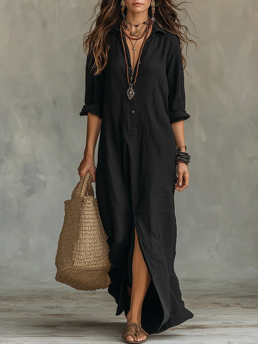 Mira Button Front Maxi Shirt Dress_1