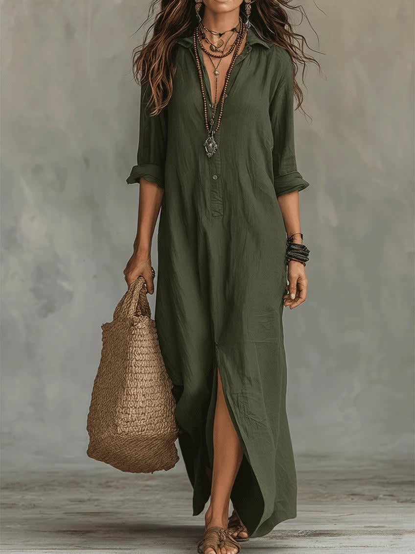 Mira Button Front Maxi Shirt Dress_7