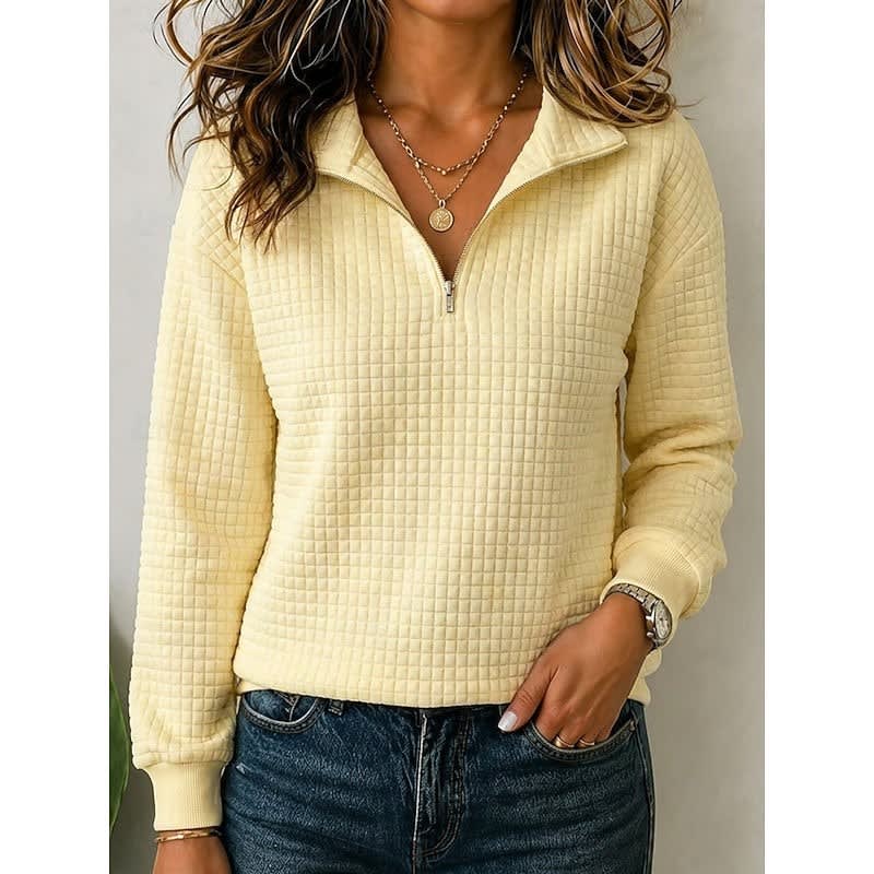 Violaine Waffle Texture Quarter Zip Pullover_10