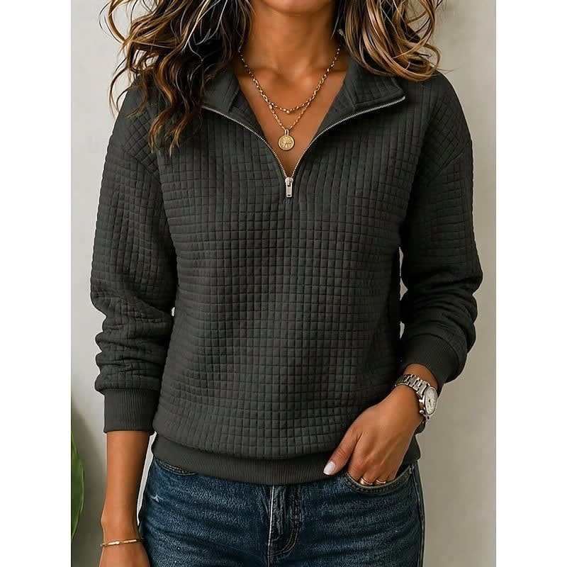 Violaine Waffle Texture Quarter Zip Pullover_11