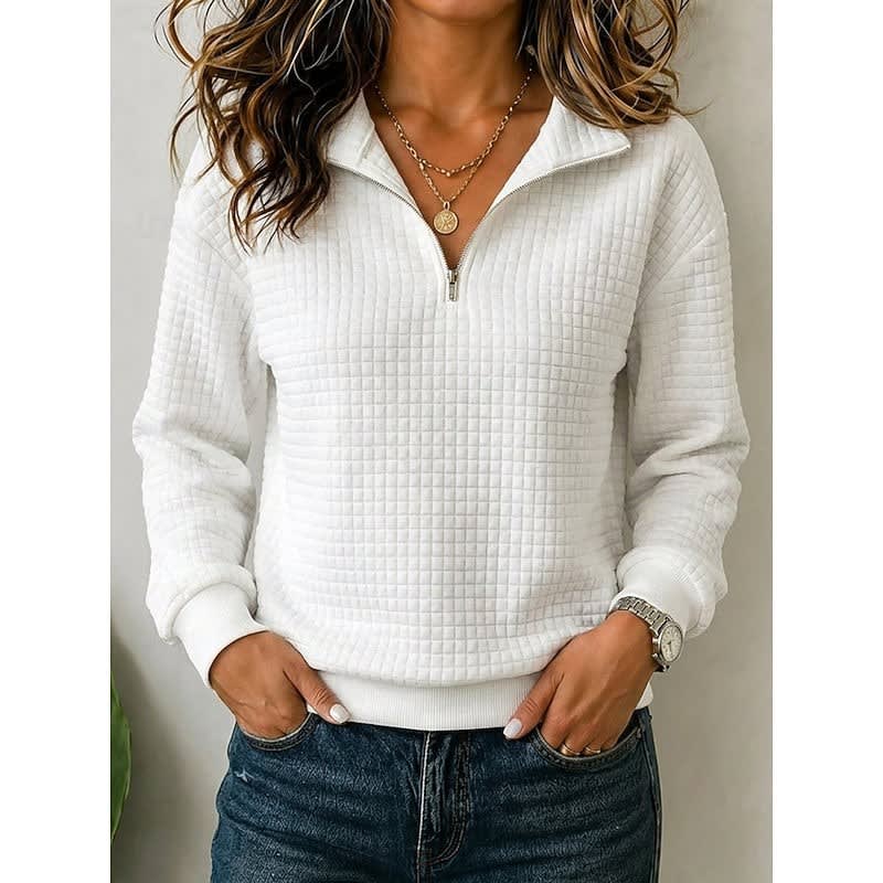 Violaine Waffle Texture Quarter Zip Pullover_2