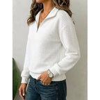 Violaine Waffle Texture Quarter Zip Pullover_3