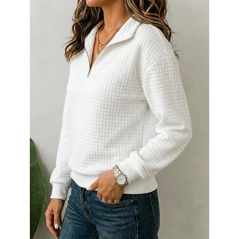 Violaine Waffle Texture Quarter Zip Pullover_3