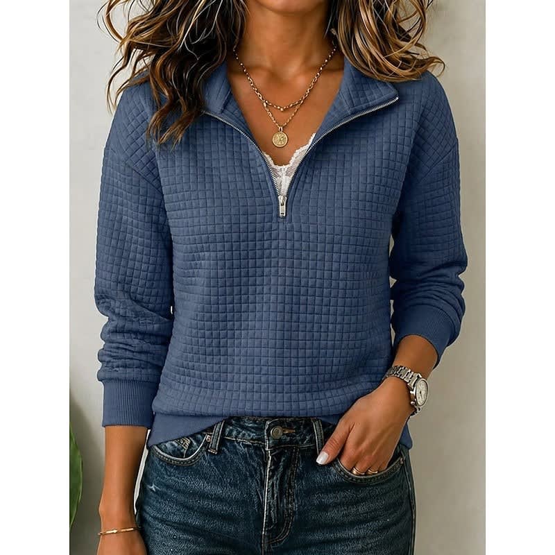 Violaine Waffle Texture Quarter Zip Pullover_4